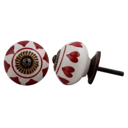 White Red Heart Ceramic Knob